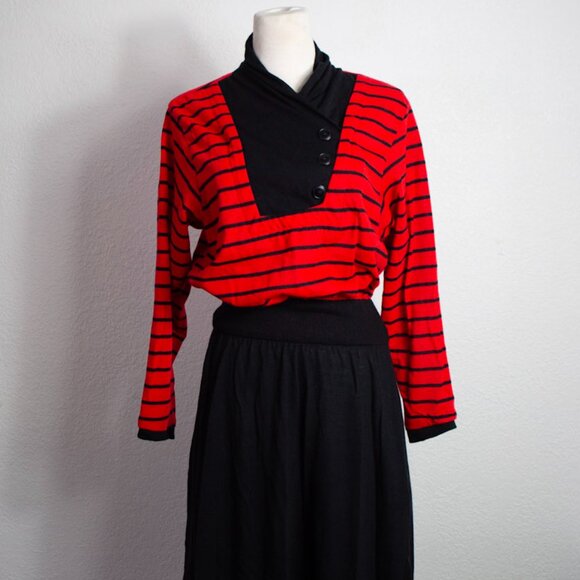 Vintage Dresses & Skirts - Vintage Studio 36 Black & Red Midi Dress Size Medium